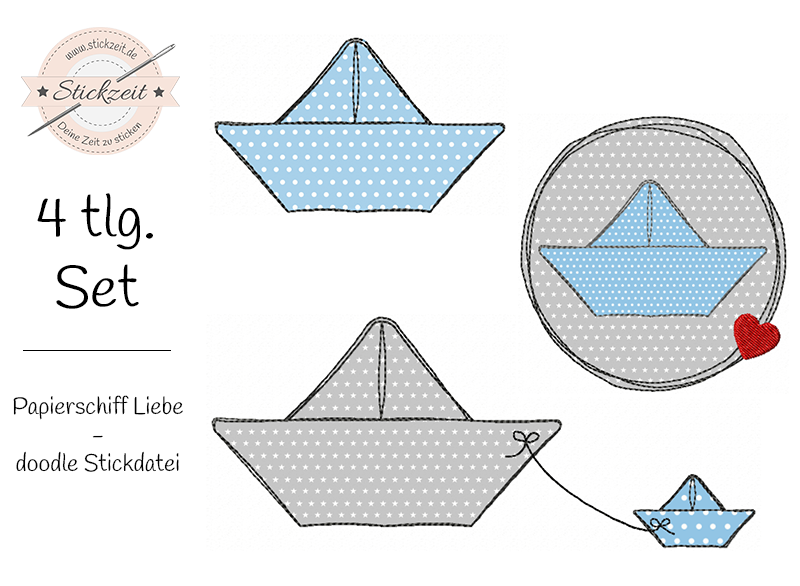Papierschiff Liebe - doodle Stickdateien